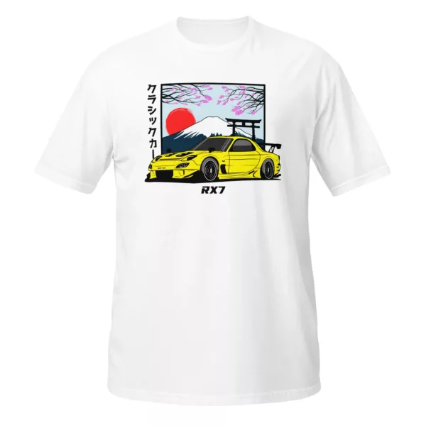 racecar-yellow-rx7-t-shirt-3d-front-view