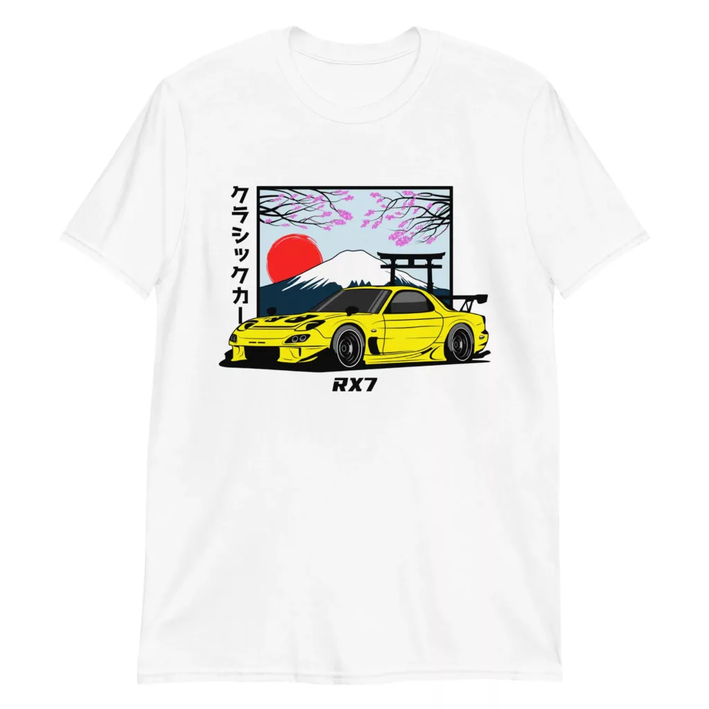racecar-yellow-rx7-t-shirt-front-view