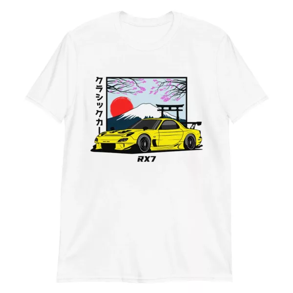 racecar-yellow-rx7-t-shirt-front-view